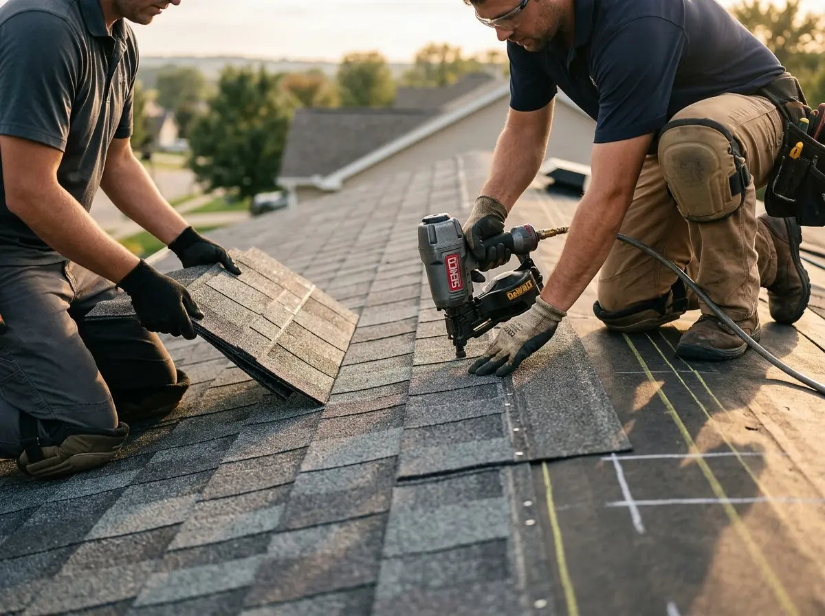 Professional roofer working on a residential roof in Twin Falls